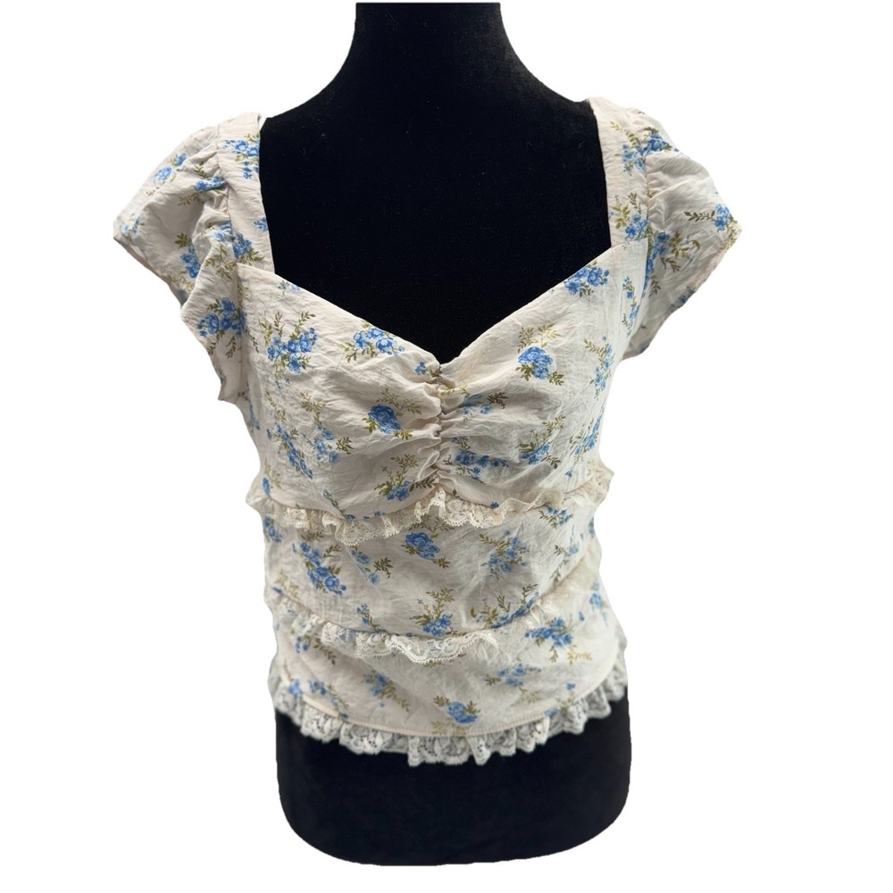 Babydoll Milkmaid Blouse – Puff Sleeve Lace Trim Top Medium Kirious